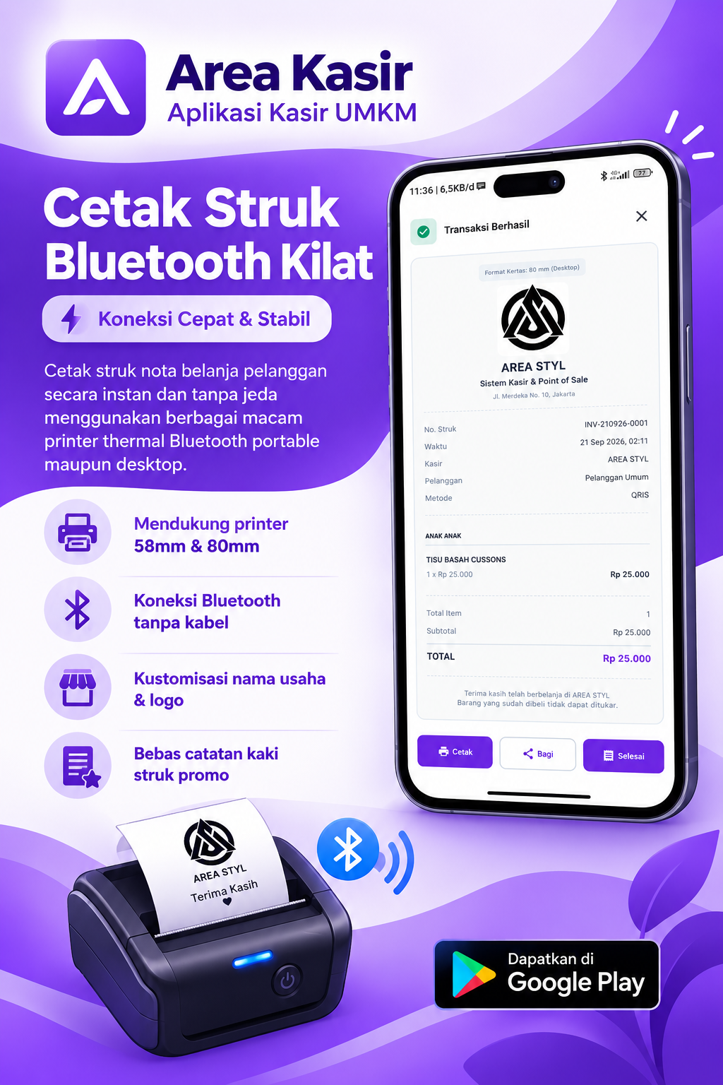 Cetak Struk Bluetooth Kilat